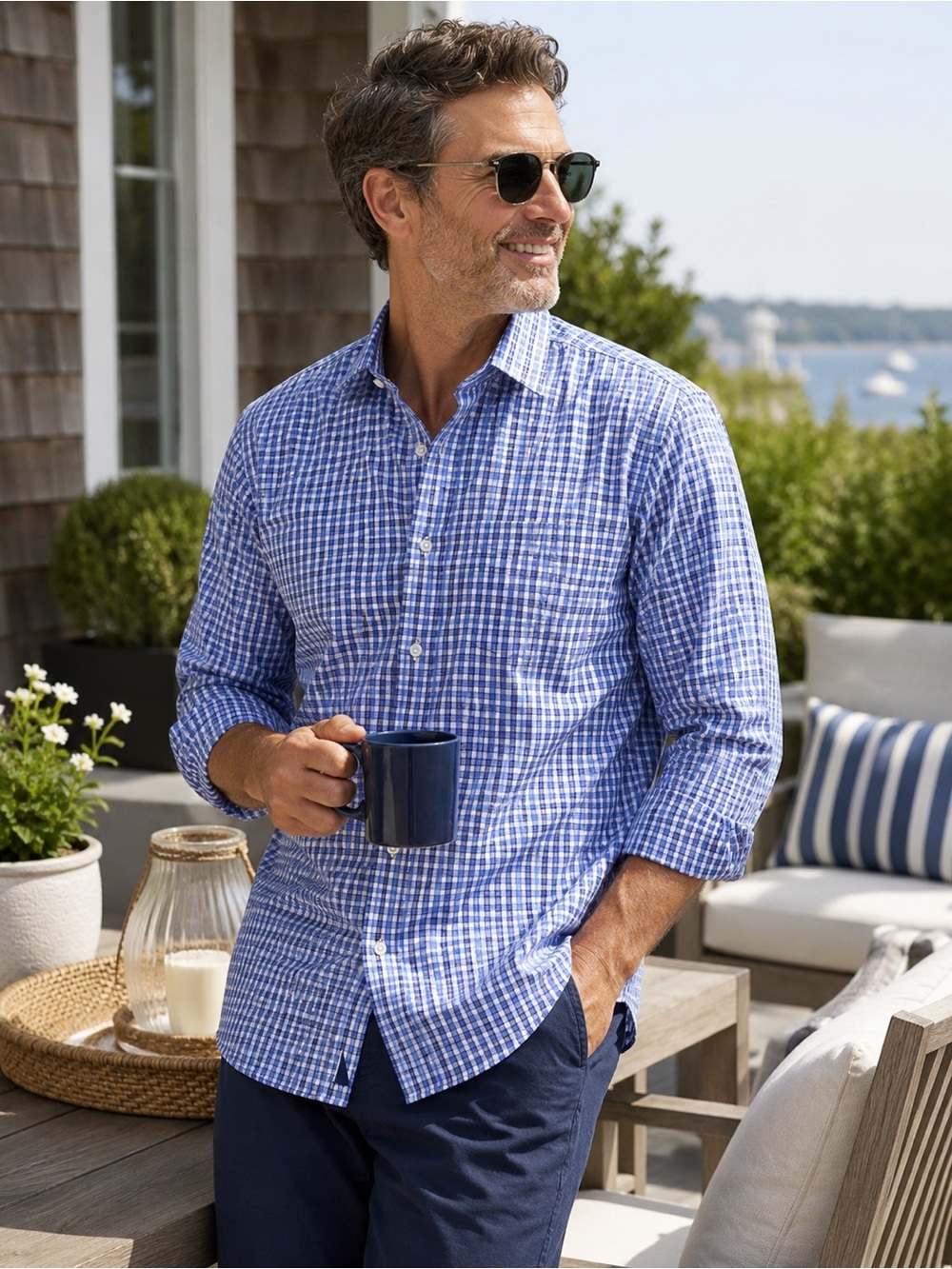 UNTUCKit Durif Wrinkle Resistant Performance Shirt Medium Blue Check